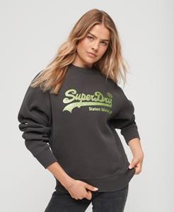 Superdry Vrouwen Versierd Vintage Logo Sweatshirt met Ronde Hals Donkergrijs
