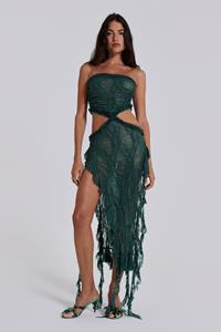 Jaded London Gaia Scrunch Lace Midi Dress in Forest