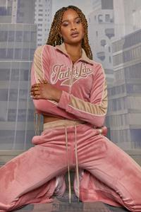 Jaded London Pink & Beige Zip Up Velour Jacket
