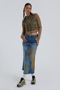 Jaded London Serpent Denim Slit Maxi Skirt