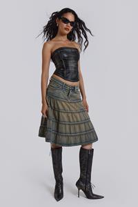 Jaded London Kutki Denim Midi Skirt
