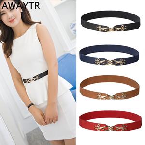 AWAYTR JEWELRY AWAYTR modelegering gesp elastische tailleband PU canvas riem vrouwen riemen voor rok jurk accessoires