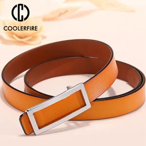 COOLERFIRE FASHION Designer Gold Buckle Belt Waist Female Skinny Thin Genuine Leather Belts For Women Dress Belt