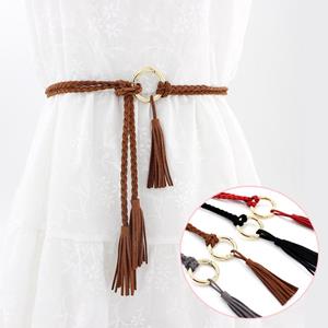 Bogelinuo Braided Tassel Ring Belt Knot Waist Chain Rope Narrow Thin Knit Waistband Women Dress Accessories