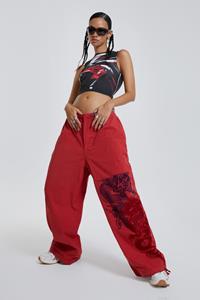 Jaded London NY Dragon Flock Cargo Pants In Red