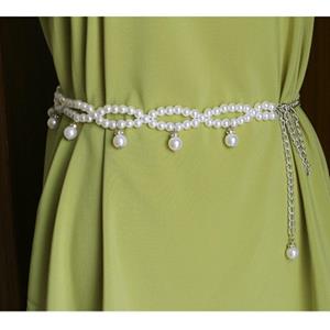 YuTao Belt Mode Imitatie Pearl Beads Dunne Taille Ketting Riem Vrouwen Taille Riem Jurk Accessoires
