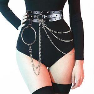 Powerful Temptation Multi-Layer Faux Leather Belt Metal Chain Waist Belt Punk Gothic Body Jewelry
