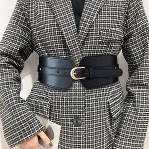 R&N Fashion Mode vrouwen brede riem elastische stretch lederen pin gesp korset riem vrouwelijke dames zwarte cummerbund riemen