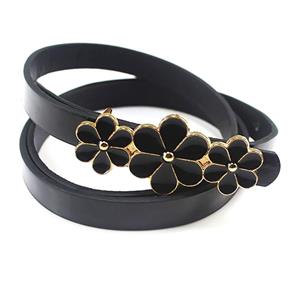 Posthouse Women's Belt Pu Leather Soft Dress Pant Accessories Casual Fashion Flower Buckle Belt,Black