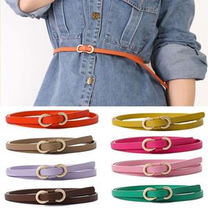 Dipuen Color Luxury Design Vintage Leather Belt Thin Waist Strap Trouser Dress Belts 8-Shaped Buckle Belts