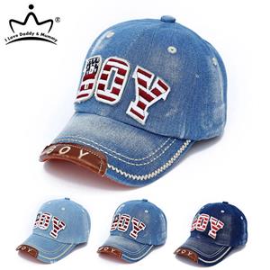 R&N Fashion Kinderen Brief JONGEN Baseball Cap Zomer Snapback Verstelbare Hip Hop Cap Kids Jean Denim Sun Hat