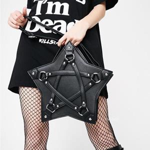 Jierotyx Dark Gothic Pentagram Shoulder Bag Unisex Punk Designer Casual Totes Women Retro Handbag Gifts Black