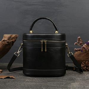 Johnature Genuine Leather Women Bag Versatile Retro Bucket Handbag Natural Soft Cowhide Solid Color Shoulder & Crossbody Bags