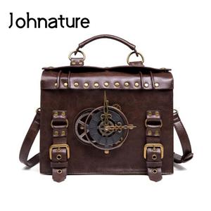 Johnature Women Bag Pu Leather Steampunk Industrial Retro Handbag Large Capacity Hasp Female Shoulder Messenger Bags