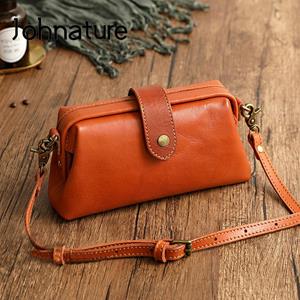 Johnature Retro Cow Leather Women Bag Handmade Natural Soft Cowhide Leisure Small Shoulder & Crossbody Bags
