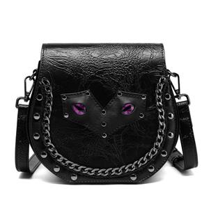 Johnature Retro Rivet Chain Women Bag Fashion Punk Versatile Black Large Capacity Female Leather Shoulder & Crossbody Bags