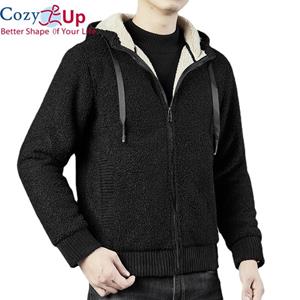 Cozy Up Mens Black Warm Sherpa Lined Fleece Hooded Sweatshirt Winter New Full Zip Up Thick Fuzzy Fluffy Heavy Sweatshirt Jacket 8XL