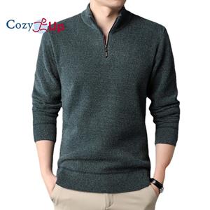 Cozy Up Zipper Plus Fleece Sweater Men's Straight Casual Thickened Long-sleeved Stand Collar Sweater