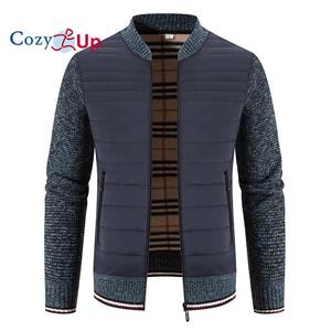 Cozy Up Men's Long Sleeve Winter Jackets New Embroidered Stand Collar Plus Fleece Knit Slim Fit