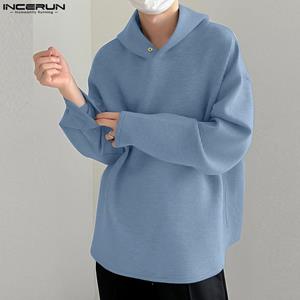 INCERUN Autumn Winter Men Solid Color Hooded Tops