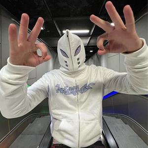 The second face a man Y2K hoodie met volledige ritssluiting hiphop grafisch bedrukt sweatshirt met capuchon straatoutfit Harajuku Gothic herenjasje