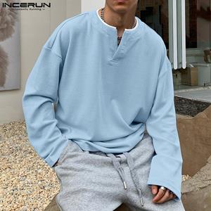 INCERUN Spring Men Solid Color Loose Long Sleeves Hooded Tops