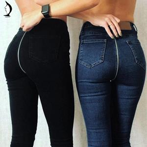Samsara SSR. New Women's Fashion Sexy Jeans Back Zipper Stretch Skinny Jeans High Waist Trousers Pencil Pants