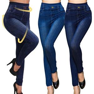 1Lorraine Vrouwen Plus Size Potlood Broek Imitatie Jeans Denim Broek Hoge Taille Legging Casual