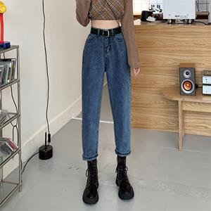 MOJTA Spring Autumn Women's High Waist Harlan Jeans Pants Slimming All-match Loose Casual Wide-leg Denim Cropped trousers Plus size