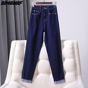 Dimanaf 2022 Plus Size Autumn Jeans Women Basic Elastic Pants Loose Casual Female Thin Blue Trousers Pants 5XL