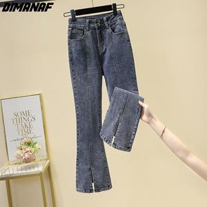 Dimanaf 2023 Plus Size Spring Jeans Women Elastic Pants Loose Casual Patchwork Female Harem Flare Blue Trousers Pants 5XL