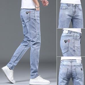 Custer Men Clothes Mall Light-Colored Jeans Men's Spring 2023 New Summer Thin Straight Men's Jeans Slim Fit Skinny Casual Long