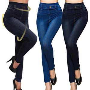 Lucky Black Cat Women Plus Size Pencil Pants Imitation Jeans Denim Pants High Waist Leggings Casual