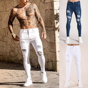 Mei hua Herenmode denim gatbroek noodlijdende jeans lange potloodbroek streetwear