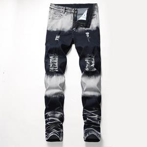 To Be Fashion Fashionable New Men's Elastic Pants with Zipper Decoration Jeans and Worn Trendy Pants
