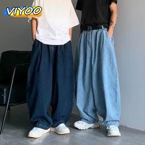 VIYOO Men's 4xl Navy y2k Baggy Pants Denim Wide Leg Trousers Oversized Loose Jeans For Men Harajuku Cotton Korean Style Brand Clothing