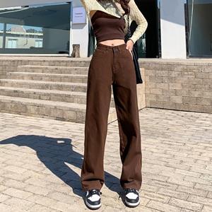 NiXis Brown Jeans Women High Waist Baggy Straight Wide Pants Casual Denim Trousers Vintage Y2k Claothes Streetwear Plus Size Female Clothing