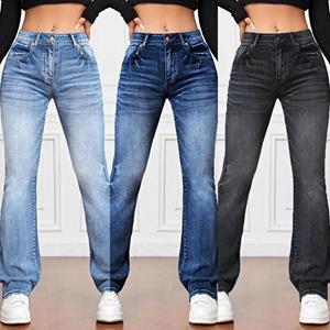 Fahion Jeans Women Stretch Denim Jeans High Waist Slim Straight Pants Ladies Long Casual Jean Pant