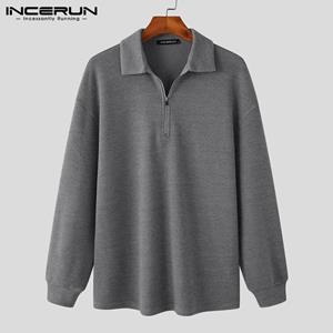 INCERUN Autumn Spring Men's Casual Loose Collared Zip Up Sweater Polo Tops