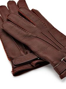 Zegna logo-embossed leather gloves - Bruin
