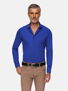 WAM Denim Leira Solid Royal Blue Overhemd Lange Mouw-