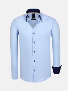 WAM Denim Metz Solid Blue Overhemd Lange Mouw-