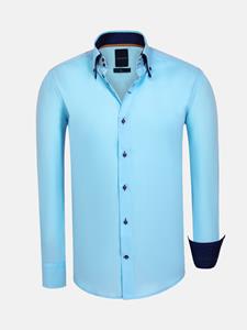 WAM Denim Metz Solid Turquoise  Overhemd Lange Mouw-