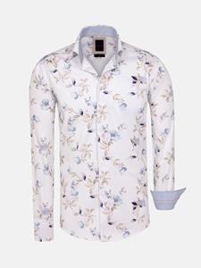 WAM Denim Agen White Floral Print Overhemd Lange Mouw-