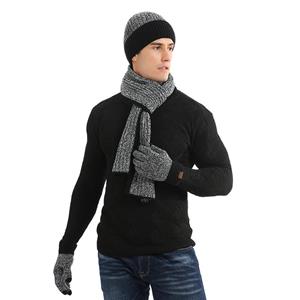 ArmadaDeals 3PCS winter thermische beanie muts sjaal touch scherm handschoenen set, Zwart + Wit