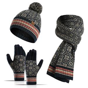 ArmadaDeals Winter Sneeuwvlok Gebreide Verdikte Hoed Sjaal Handschoenen 3PCS Set, Marineblauw