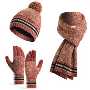 ArmadaDeals Winter Sneeuwvlok Gebreide Verdikte Hoed Sjaal Handschoenen 3PCS Set, Rood