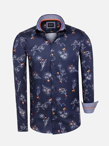 WAM Denim Baga Navy  Floral Print Overhemd Longe Mouw -