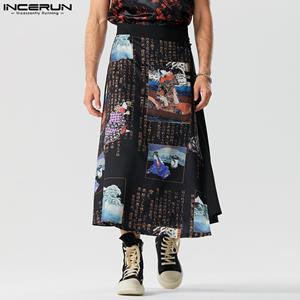 INCERUN Chinese Style Men's Fashion Ukiyo-e Printed Skirt