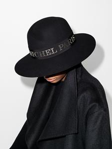 Maison Michel Fedora hoed met logoband - Zwart